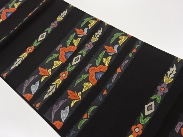 JAPANESE HIRAKI NAGOYA OBI / WOVEN ABSTRACT FLOWER